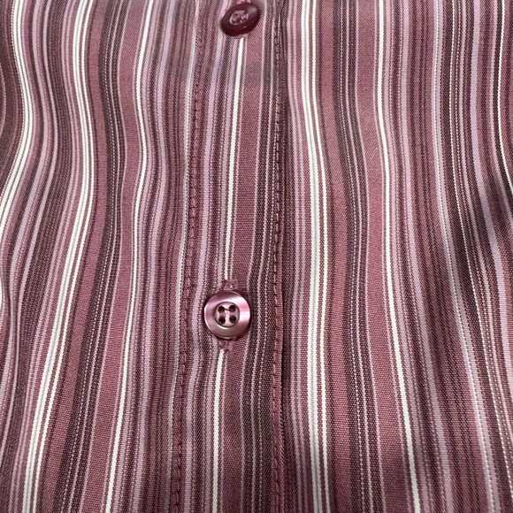 Womens Striped Band Collar 3/4 Sleeve Button Up Blouse Top Burgundy White - Picture 4 of 9